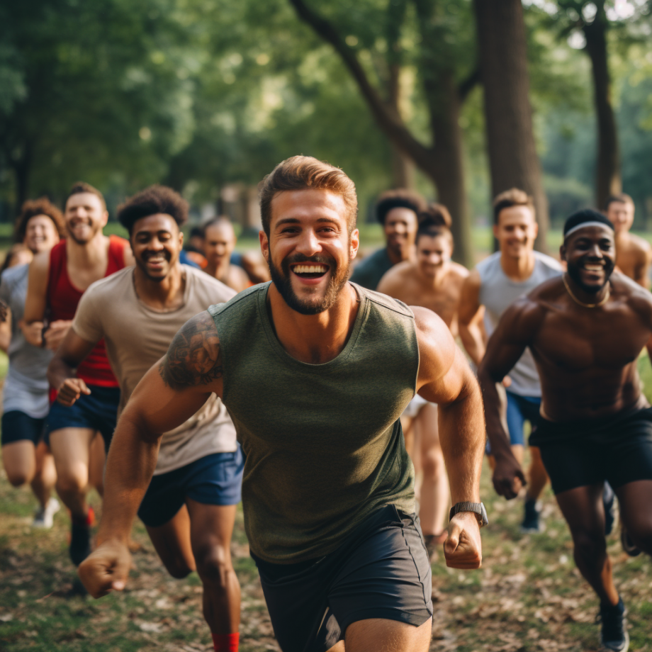 photo of fitness focused fellowship of men exercising together