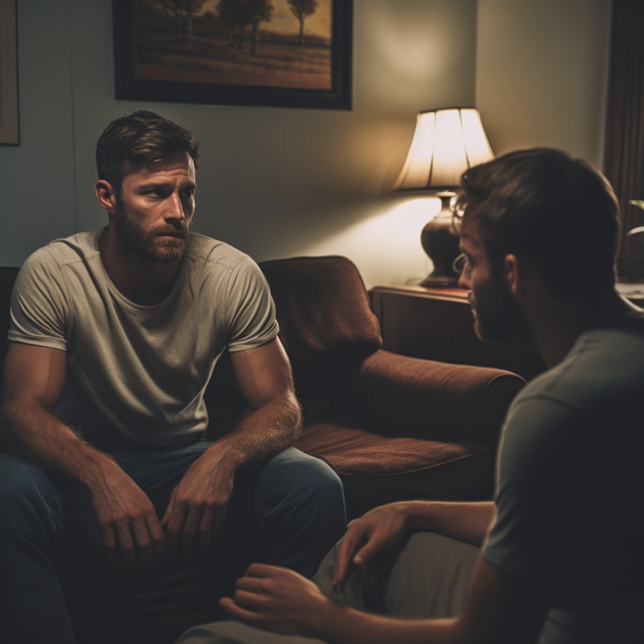 Capture a scene where a man attends therapy
