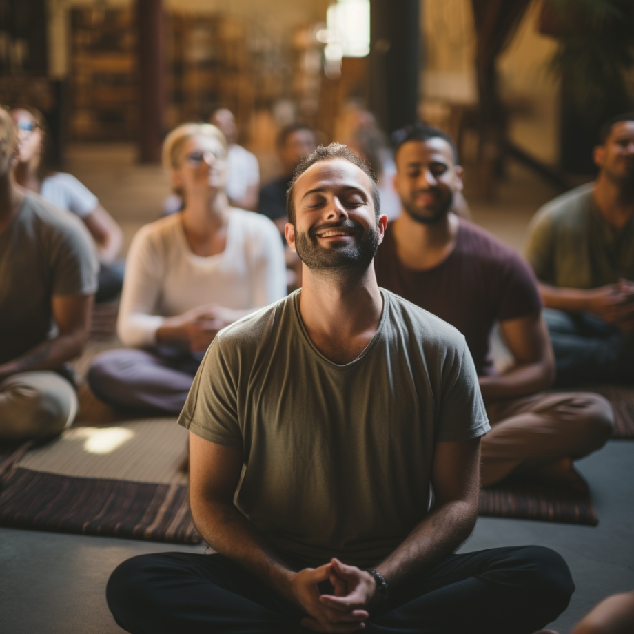 men participating in sessions like meditation, yoga, acupuncture, or herbal remedies,