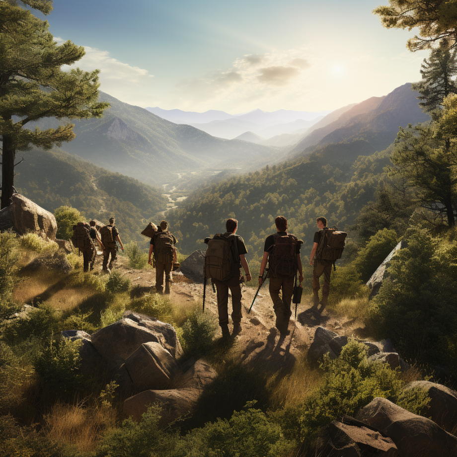 photo of a group of men shown hiking