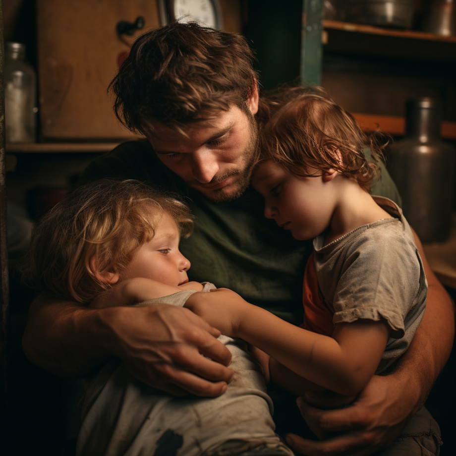 photo of a man hugging his children