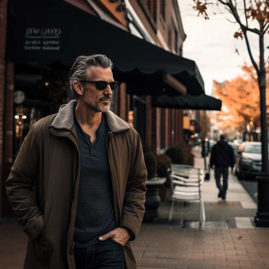 photo of a man in his 40s walking in the sidewalk
