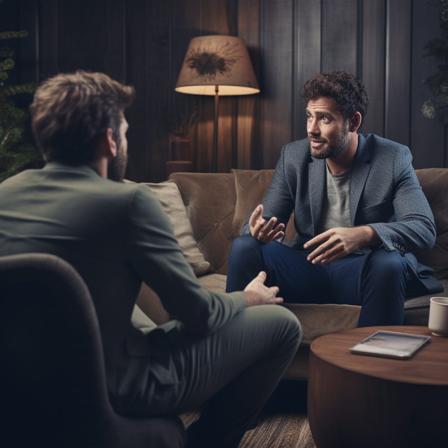 photo of a man sitting with a male therapist