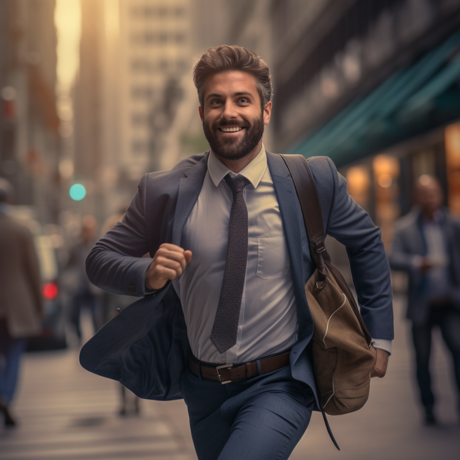 photo of a man walking towards work feeling energetic