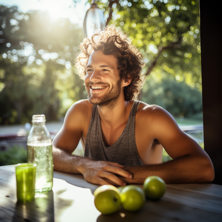 photo of a young man happily living a healthy